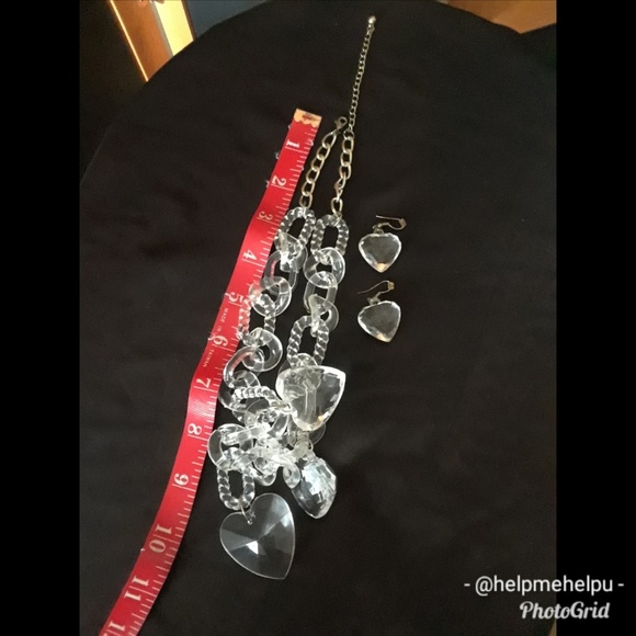 VERY CUTE CLEAR CHUNKY HEART Necklace & Earrings!! - Picture 6 of 6